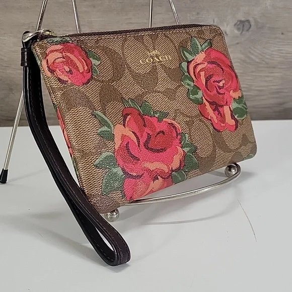 Coach Jumbo Rose Signature Coated Canvas Wristlet Wallet - Picture 3 of 11